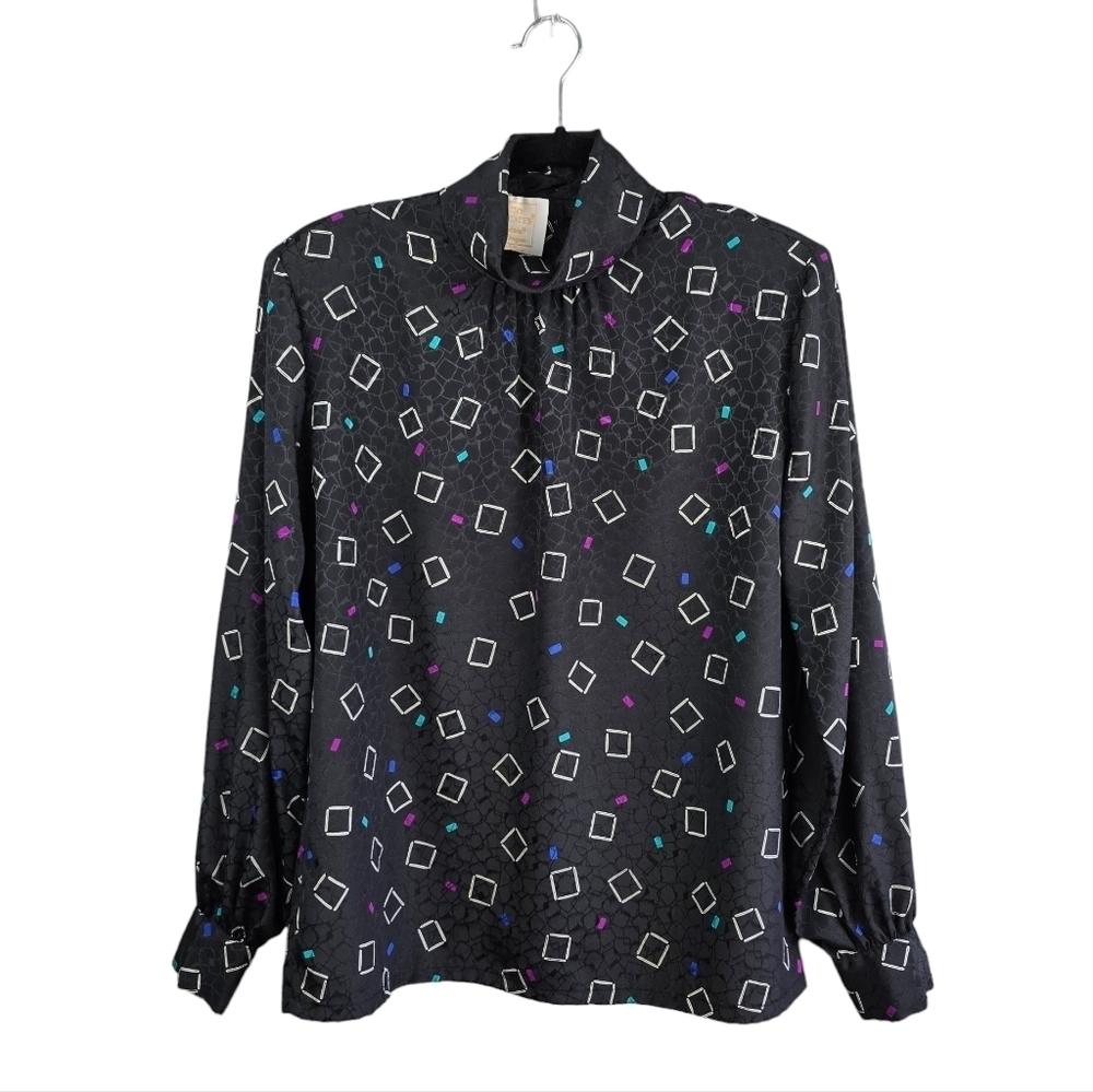 PENDLETON Vintage Long Sleeve Silky‎ Blouse Black Multi-colored Women’s Size 6